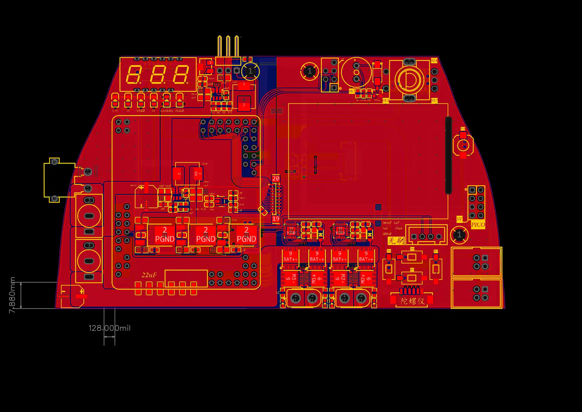 四轮旧版主驱板 PCB 预览(板卡一)。