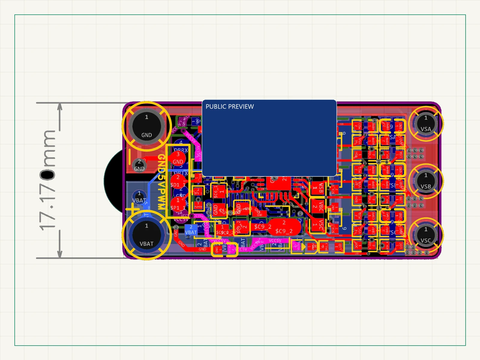 PCB 预览(小尺寸布局);身份信息区域已遮盖。