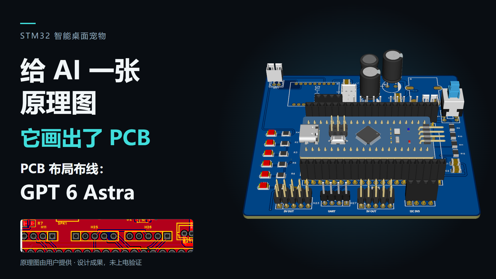 AI 自主 PCB 设计与成果展示｜STM32 智能桌面宠物展示图